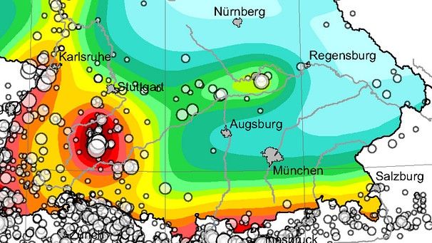 Karte für das Erdbebenrisiko in Süddeutschland